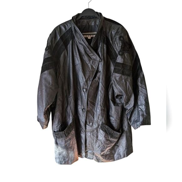Vintage 80s Genuine Leather Traditional Trends 3X Coat Jacket - Picture 2 of 16